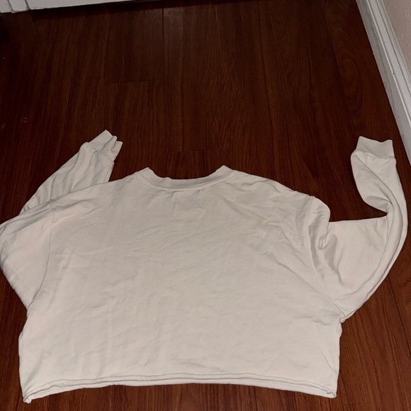 ASOS STR Stradivarius cropped raw hem long sleeve top pullover S oatmeal - Picture 3 of 7